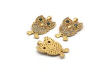 Gold Owl Charm, Gold Plated Owl, Cubic Zircon, CZ Pave Owl Charm, Zircon Charm Pendants With 1 Loop (19x13x2mm) SY0082