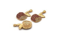 Gold Apple Charm, Gold Plated Apple, Cubic Zircon, CZ Pave Apple Charm, Zircon Charm Pendants With 1 Loop (19x11x2.5mm) SY0083