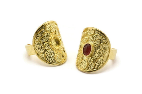 Brass Royal Ring, Raw Brass Royal Rings With 1 Stone Settings - Pad Size 4x6mm N1893