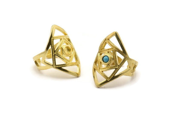 Brass Royal Ring, Raw Brass Royal Rings With 1 Stone Settings - Pad Size 3mm N1894