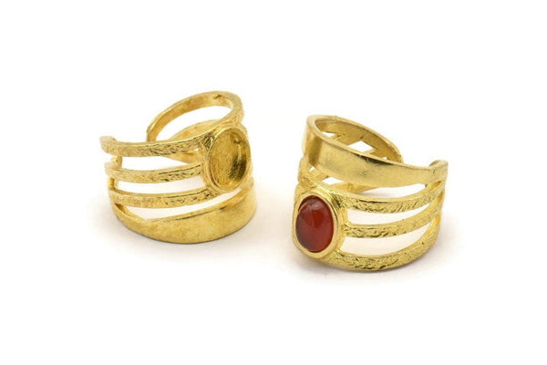 Brass Ring Setting, Raw Brass Duke Ring With 1 Stone Settings - Pad Size 6x8mm N1891