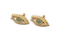 Gold Eye Charm, Gold Plated Eye, Cubic Zircon, CZ Pave Eye Charm, Zircon Charm Pendants With 1 Loop (18x26x1.8mm) SY0108