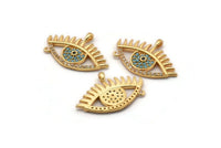 Gold Eye Charm, Gold Plated Eye, Cubic Zircon, CZ Pave Eye Charm, Zircon Charm Pendants With 1 Loop (18x26x1.8mm) SY0108