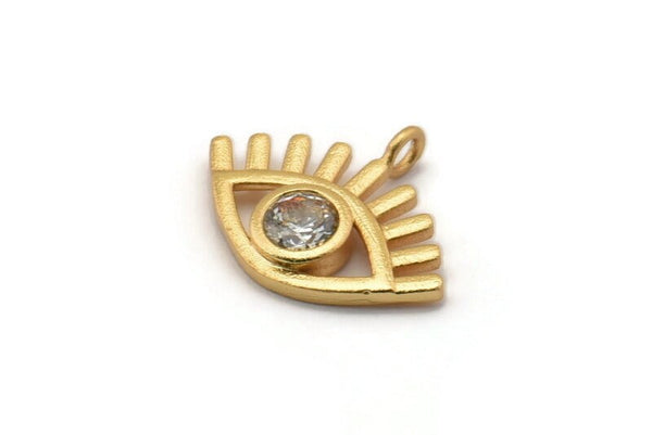 Gold Eye Charm, Gold Plated Eye, Cubic Zircon, 2 CZ Pave Eye Charms, Zircon Charm Pendants With 1 Loop (15x20x3mm) SY0042