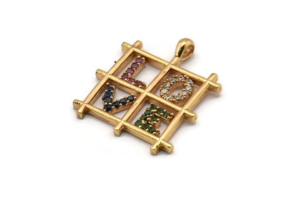 Gold Love Charm, Gold Plated Love, Cubic Zircon, CZ Pave Love Charm, Zircon Charm Pendants With 1 Loop (24x20x1.7mm) SY0103