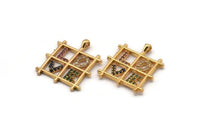 Gold Love Charm, Gold Plated Love, Cubic Zircon, CZ Pave Love Charm, Zircon Charm Pendants With 1 Loop (24x20x1.7mm) SY0103
