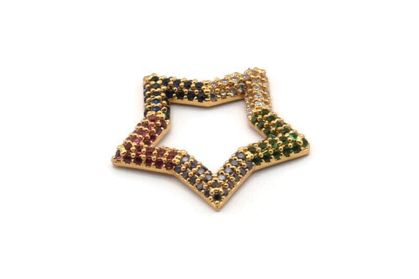 Gold Star Blank, Gold Plated Star, Cubic Zircon, CZ Pave Star Blank, Zircon Blank (22x23x2.5mm) SY0099