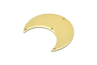 Brass Moon Charm, 4 Raw Brass Moon Crescent Charms With 4 Holes (35x15x0.80mm) M03052