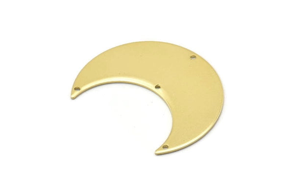 Brass Moon Charm, 4 Raw Brass Moon Crescent Charms With 4 Holes (35x15x0.80mm) M03052