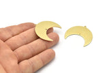 Brass Moon Charm, 4 Raw Brass Moon Crescent Charms With 1 Loop And 1 Hole (35x17x0.80mm) M03056