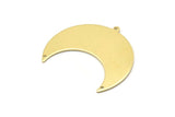 Brass Moon Charm, 4 Raw Brass Moon Crescent Charms With 1 Loop And 2 Holes (35x17x0.80mm) M03055