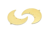 Brass Moon Charm, 4 Raw Brass Moon Crescent Charms With 1 Loop And 3 Holes (35x17x0.80mm) M03053