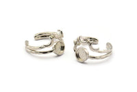 Silver Ring Setting, 2 Silver Tone Brass Moon And Planet Ring With 1 Stone Settings - Pad Size 6mm N1275 H0168