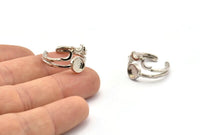 Silver Ring Setting, 2 Silver Tone Brass Moon And Planet Ring With 1 Stone Settings - Pad Size 6mm N1275 H0168