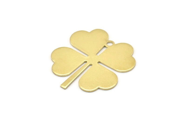 Brass Leaf Charm, 2 Raw Brass Four Leaf Clover Charms With 1 Hole, Charm Earrings (34x31x0.80mm) A0968