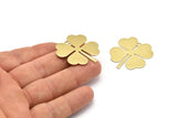 Brass Leaf Charm, 2 Raw Brass Four Leaf Clover Charms With 1 Hole, Charm Earrings (34x31x0.80mm) A0968
