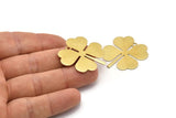 Brass Leaf Charm, 2 Textured Raw Brass Four Leaf Clover Charms With 1 Hole (34x31x0.80mm) A0949