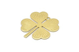 Brass Leaf Charm, 2 Textured Raw Brass Four Leaf Clover Charms With 1 Hole (34x31x0.80mm) A0969