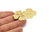 Brass Leaf Charm, 2 Textured Raw Brass Four Leaf Clover Charms With 1 Hole (34x31x0.80mm) A0969