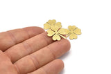 Brass Leaf Charm, 10 Textured Raw Brass Four Leaf Clover Charms With 1 Hole (21x19x0.70mm) M02871