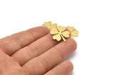 Brass Leaf Charm, 10 Textured Raw Brass Four Leaf Clover Charms With 1 Hole (21x19x0.70mm) M02865
