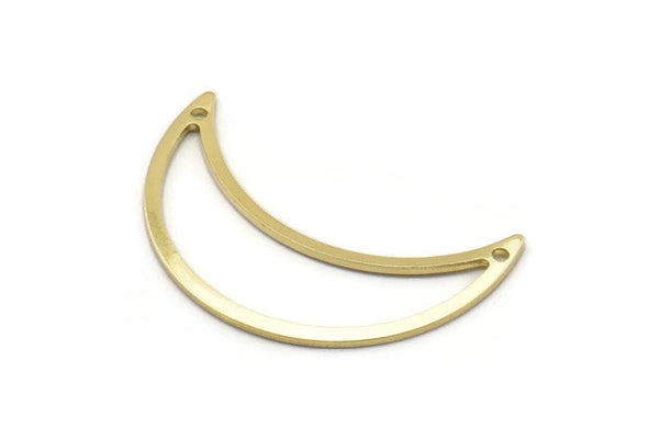 Brass Moon Charm, 8 Raw Brass Moon Crescent Charms With 2 Holes (30x10x0.80mm) M03067