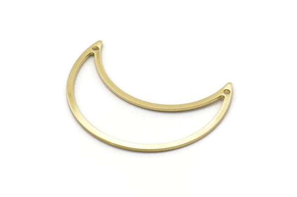 Brass Moon Charm, 6 Raw Brass Moon Crescent Charms With 2 Holes (33x13x0.80mm) M03068