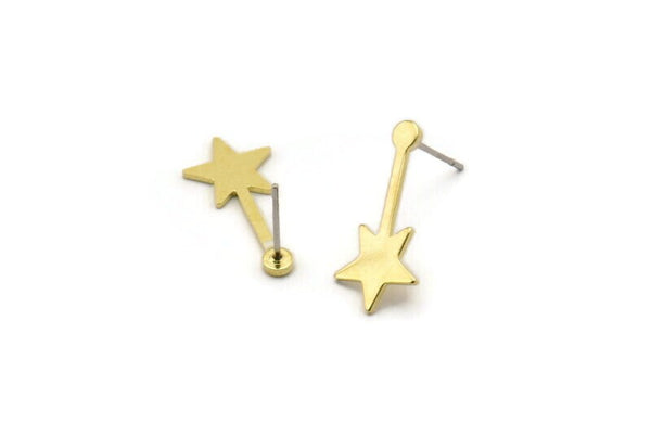 Brass Star Earring, 12 Raw Brass Star Blanks, Stamping Earring (20x9x0.80mm) M02054 A2471