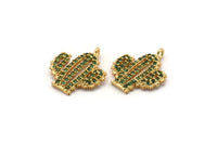 Gold Cactus Charm, Gold Plated Cactus, Cubic Zircon, CZ Pave Cactus Charm, Zircon Charm Pendants With 1 Loop (18x15x2mm) SY0096