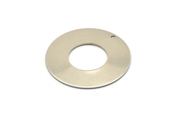 Steel Round Charm, 4 Stainless Steel Round Charms With 1 Hole (35x0.70mm) M02877