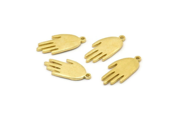 Brass Hand Charm, 6 Raw Brass Hand Charms With 1 Loop (19x9x1.2mm) N1232