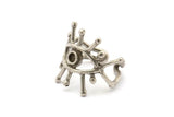 Silver Eye Ring, Antique Silver Plated Brass Eye Ring With 1 Stone Settings - Pad Size 3mm N1892 H1554