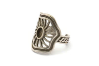 Gümüş Kraliyet Yüzüğü, Antik Gümüş Kaplama Pirinç Kraliyet Yüzükleri, 1 Taş Ayarlı - Ped Boyutu 4x6mm N1896 H1528