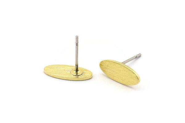 Brass Oval Earring, 12 Textured Raw Brass Oval Shaped Stud Earrings (12x5x0.80mm) M01876 A2513