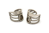 Silver Ring Setting, Antique Silver Plated Brass Duke Ring With 1 Stone Settings - Pad Size 6x8mm N1891 H1530