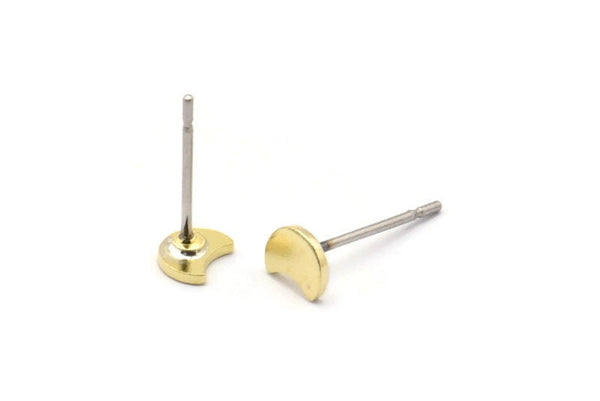 Brass Moon Earring, 12 Raw Brass Tiny Crescent Moon Stud Earrings (5x4x0.80mm) M01814 A2511