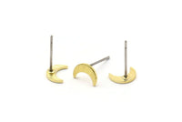 Brass Moon Earring, 12 Textured Raw Brass Tiny Crescent Moon Stud Earrings (8x5x0.80mm) M01823 A2510
