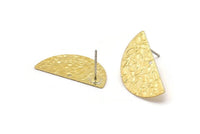 Brass Moon Earring, 8 Raw Brass Half Moon Stud Earrings With 1 Hole (25x12x0.60mm) D0794 A1172