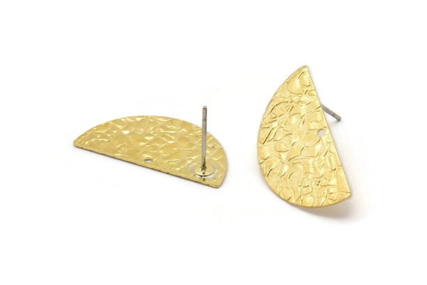 Brass Moon Earring, 8 Raw Brass Half Moon Stud Earrings With 1 Hole (25x12x0.60mm) D0794 A1172