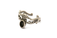 Gümüş Etnik Yüzük, 1 Taş Ayarlı 2 Antik Gümüş Kaplama Pirinç Etnik Yüzük - Ped Boyutu 6x4mm N1857 H1535