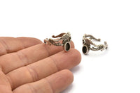 Gümüş Etnik Yüzük, 1 Taş Ayarlı 2 Antik Gümüş Kaplama Pirinç Etnik Yüzük - Ped Boyutu 6x4mm N1857 H1535