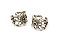 Gümüş Boho Yüzük, Antik Gümüş Kaplama Pirinç Boho Yüzükler, 1 Taş Ayarlı - Ped Boyutu 3 mm N1836 H1548