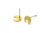 Brass Moon Earring, 12 Textured Raw Brass Tiny Crescent Moon Stud Earrings (7x0.80mm) M01659 A2481