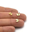 Brass Moon Earring, 12 Textured Raw Brass Tiny Crescent Moon Stud Earrings (7x0.80mm) M01659 A2481