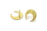 Brass Moon Earring, 6 Textured Raw Brass Tiny Crescent Moon Stud Earrings (14x13.5x0.80mm) M01649 A2476