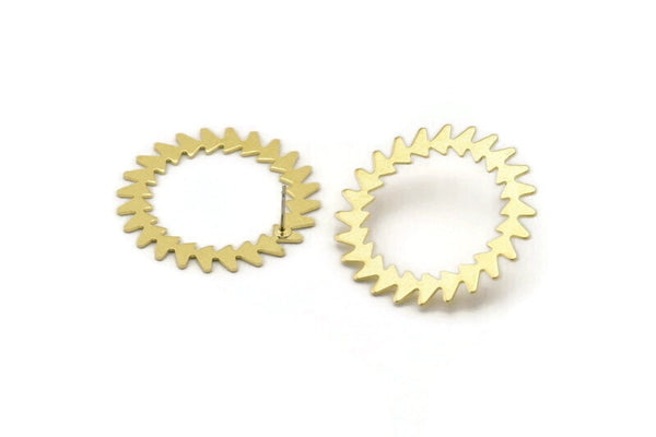 Brass Round Earring, 2 Raw Brass Circle Stud Earrings (34x0.80mm) M01617 A2485