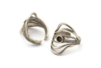 Silver Royal Ring, Antique Silver Plated Brass Royal Rings With 1 Stone Settings - Pad Size 4mm N1842 H1539