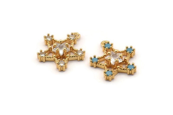 Gold Star Charm, Gold Plated Star, Cubic Zircon, CZ Pave Star Charm, Zircon Charm Pendants With 1 Loop (18x17mm) SY0079