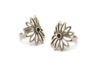 Silver Flower Ring, Antique Silver Plated Brass Flower Rings With 1 Stone Settings - Pad Size 3mm N1849 H1490