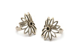 Silver Flower Ring, Antique Silver Plated Brass Flower Rings With 1 Stone Settings - Pad Size 3mm N1849 H1490